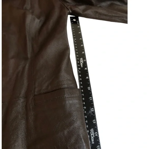 Spiegal size 14 brown leather jacket gold buttons pockets - Picture 9 of 12
